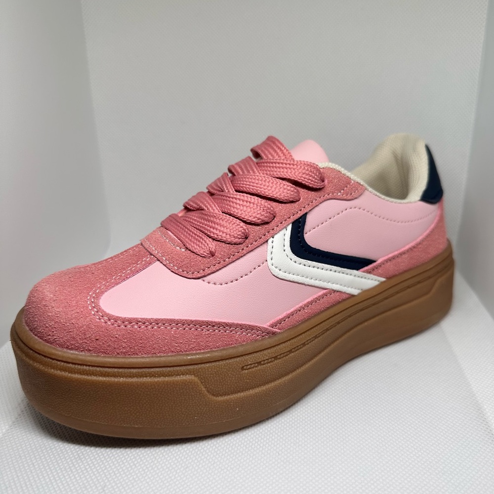 Trendy Pink Women's Sneakers with Brown Sole